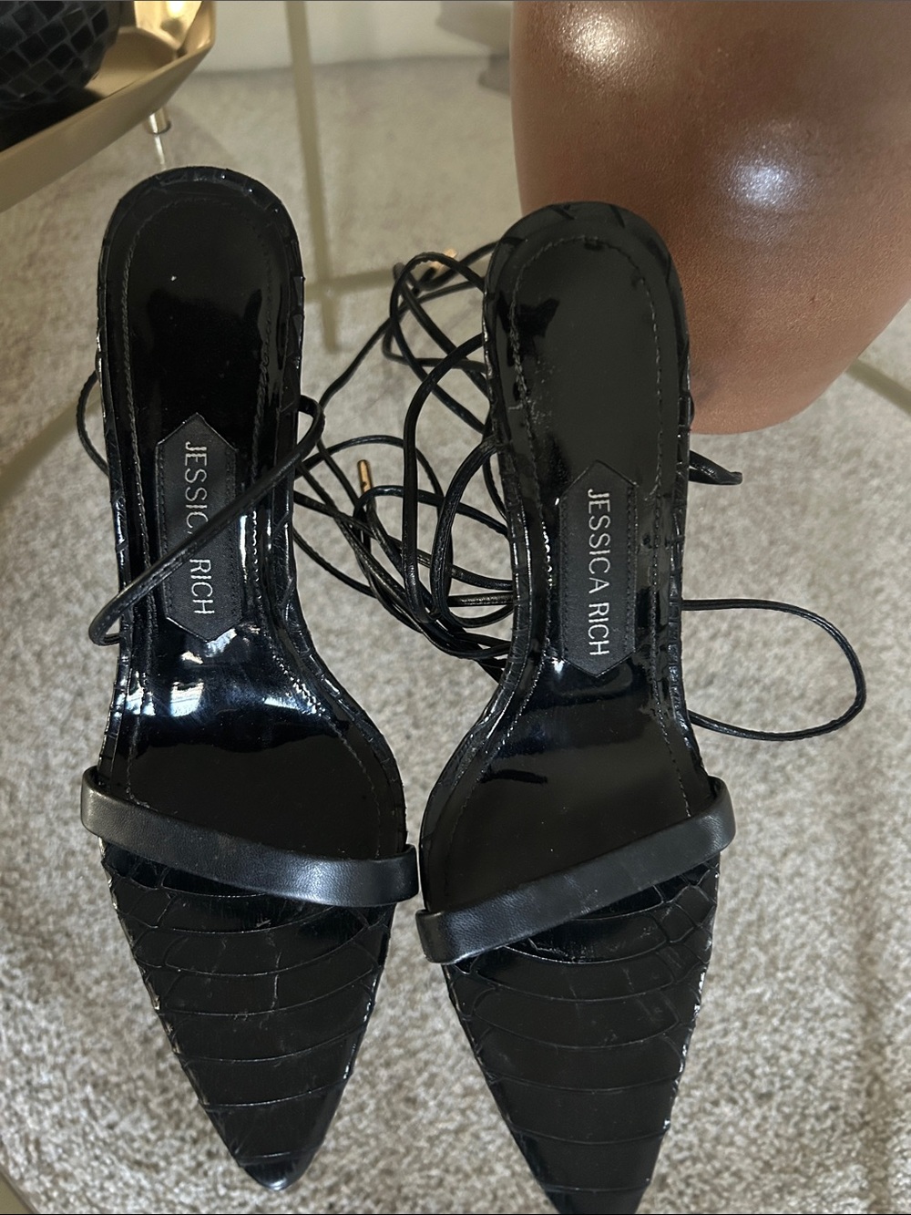 Jessica Rich Patent Pointed-Toe Lace-Up Heels